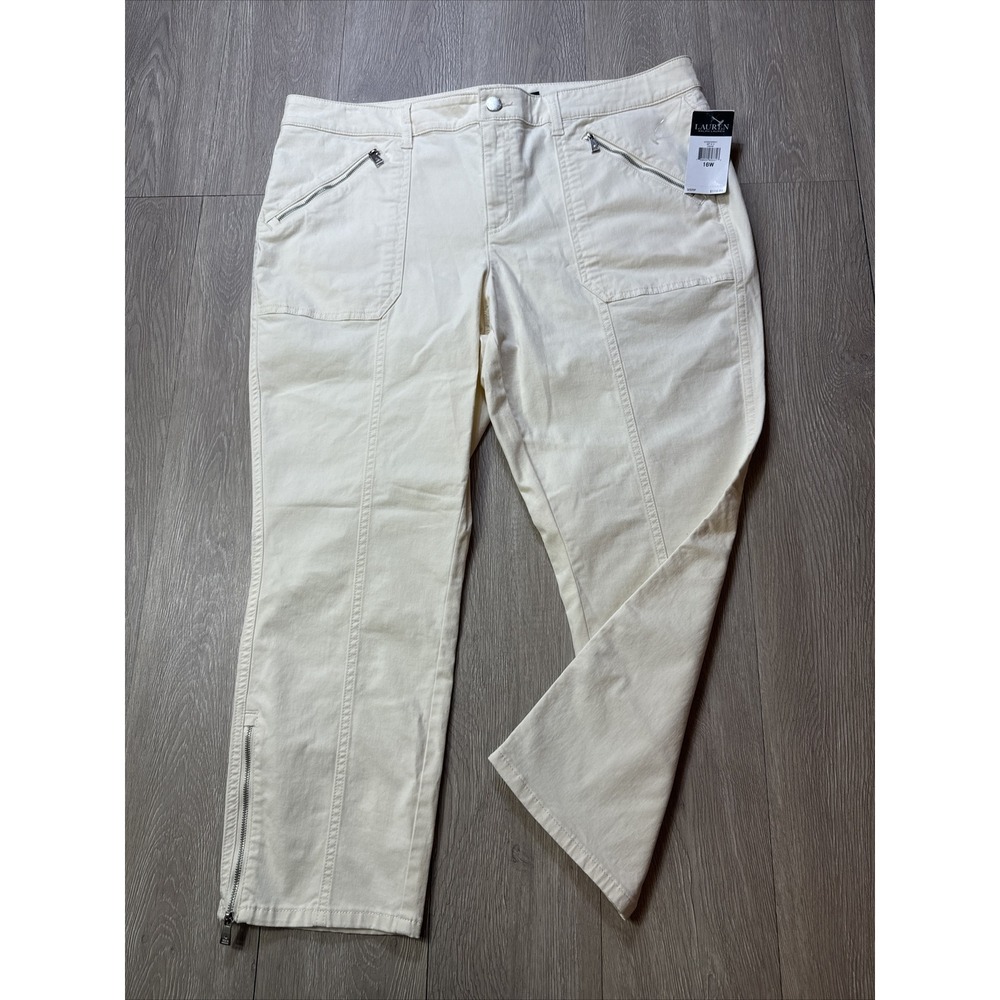Ralph Lauren Cargo Ankle Pants Women's 16 Cream Color Zip Trim Plus Size New
